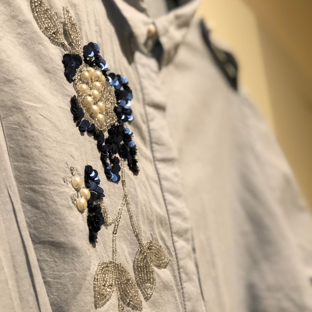Pearl embroidery detailed, long sleve, blue tunic